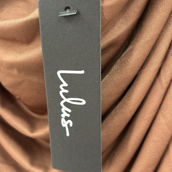 Lulus Exemplary Charm Brown Strapless Ruched Bodycon Mini Dress size L NWT - Picture 9 of 14